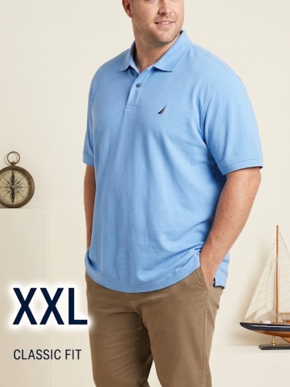Classic Fit Light Blue Polo Shirt with Embroidered Logo - Men náutica preppy